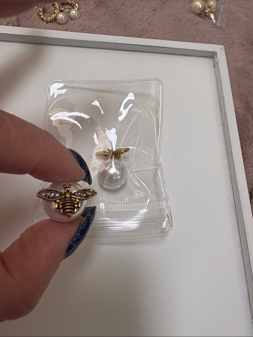 Gold Bee Pearl Stud Earrings - Women Accessories